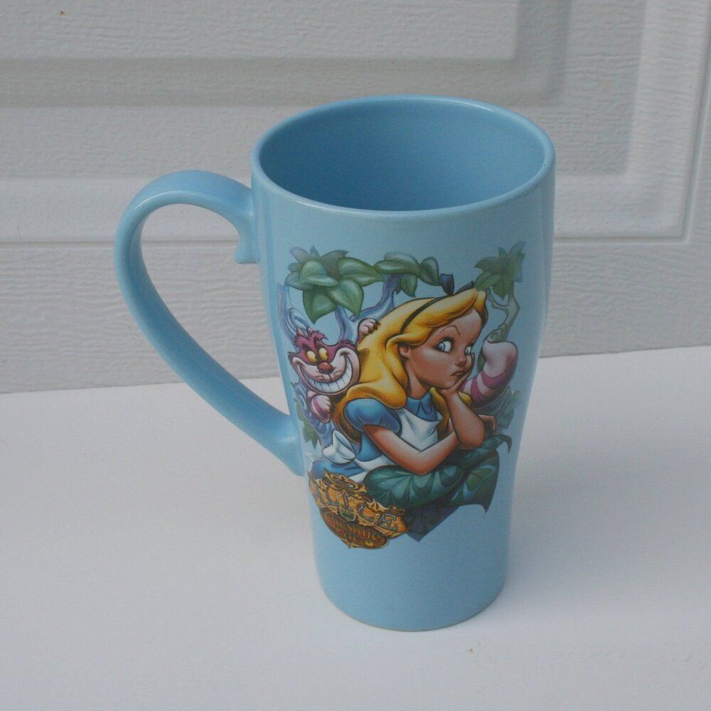 Alice in Wonderland Disney Cheshire Cat Latte Blue Tall Ceramic Coffee Cup 20 oz